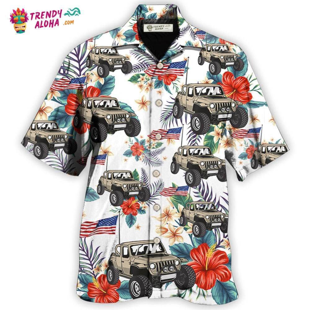 Jeep Independence Day Flower Style Hawaiian Shirt – Trendy Aloha