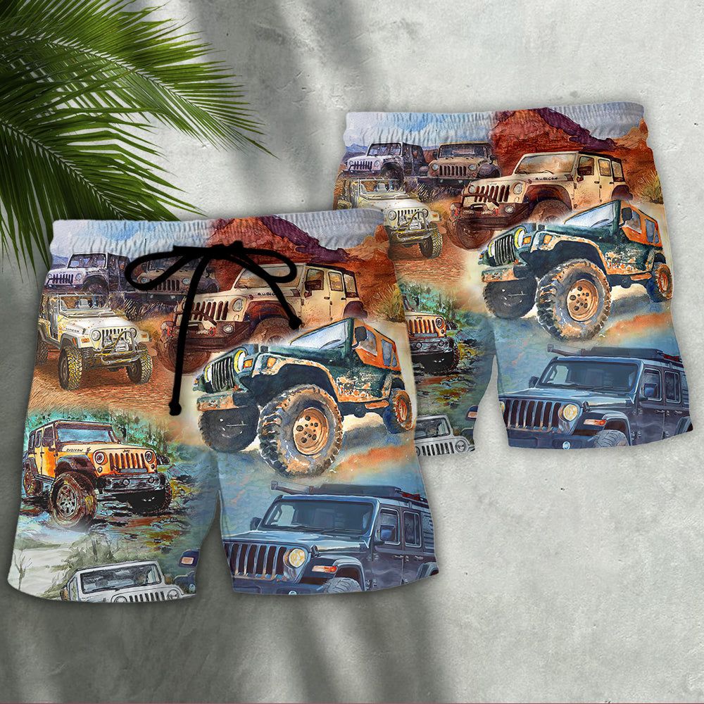 Jeep Painting Jeep Vintage Trendy Aloha Hawaiian Beach Shorts