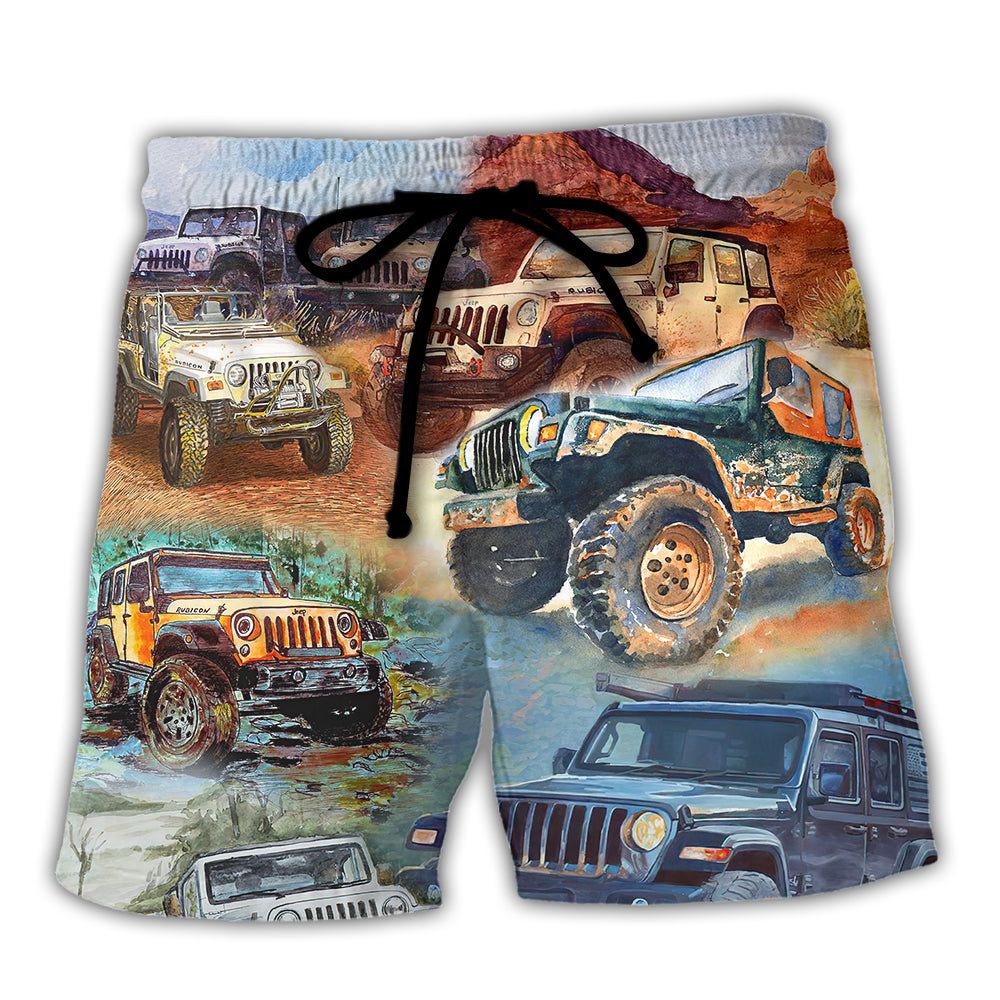 Jeep Painting Jeep Vintage Trendy Aloha Hawaiian Beach Shorts Jeep Painting Jeep Vintage Trendy Aloha Hawaiian Beach Shorts