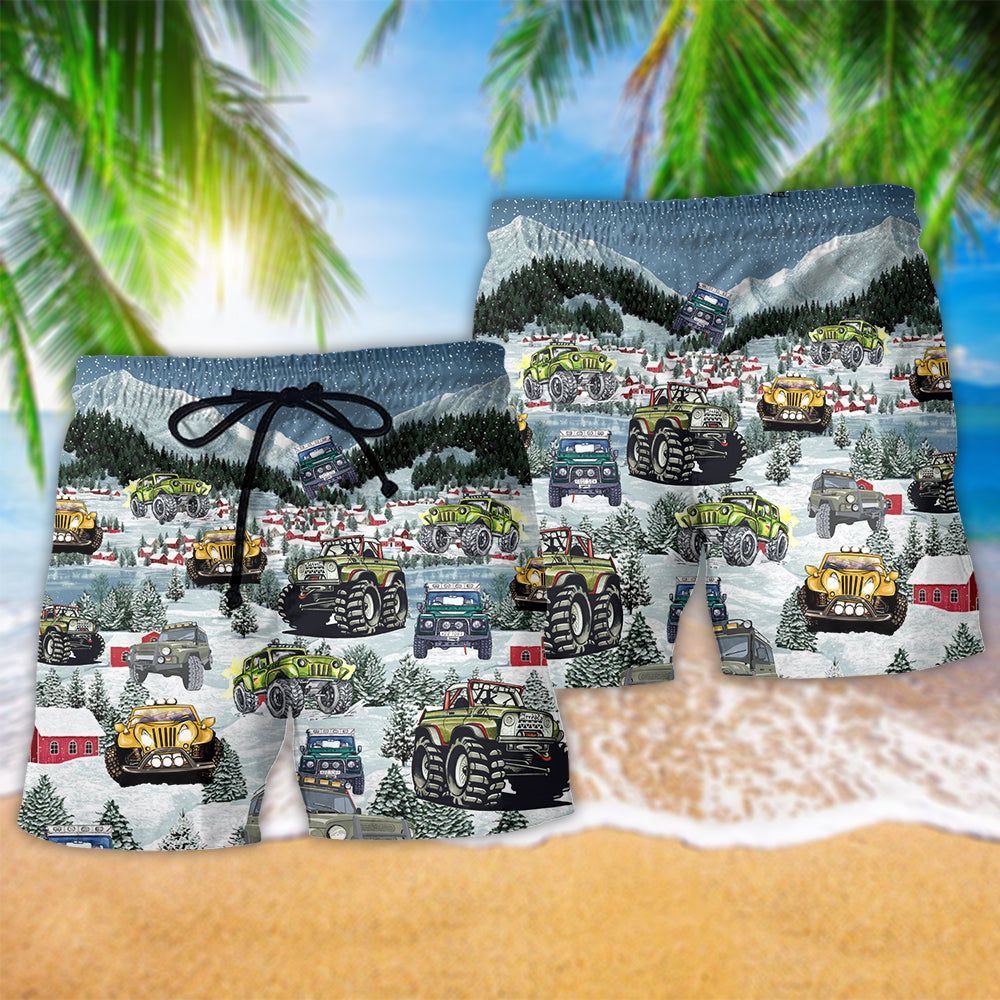 Jeep Party Merry Christmas Night Trendy Aloha Hawaiian Beach Shorts