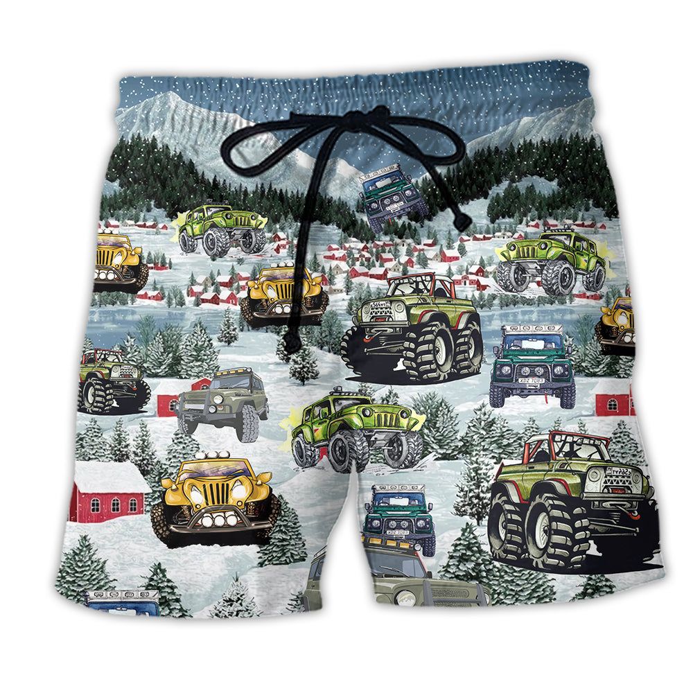 Jeep Party Merry Christmas Night Trendy Aloha Hawaiian Beach Shorts Jeep Party Merry Christmas Night Trendy Aloha Hawaiian Beach Shorts