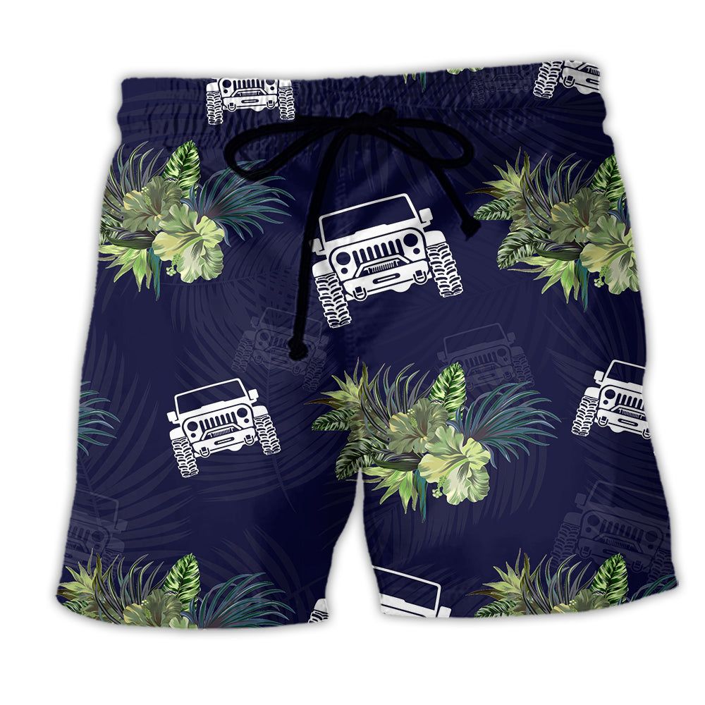 Jeep Tropical Floral Blue Trendy Aloha Hawaiian Beach Shorts Jeep Tropical Floral Blue Trendy Aloha Hawaiian Beach Shorts