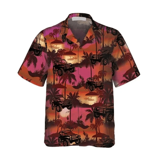 Jeep Tropical Palm Trees Beach At Sunset Pattern Trendy Hawaiian Shirt