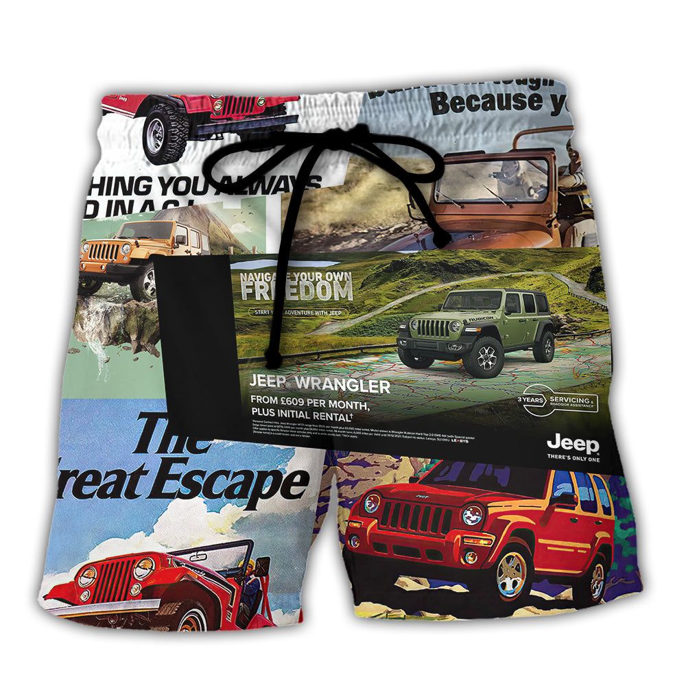 Jeep Variety Poster Trendy Aloha Hawaiian Beach Shorts Jeep Variety Poster Trendy Aloha Hawaiian Beach Shorts