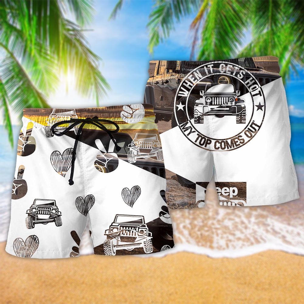 Jeep When It Get Hot Heart Trendy Aloha Hawaiian Beach Shorts