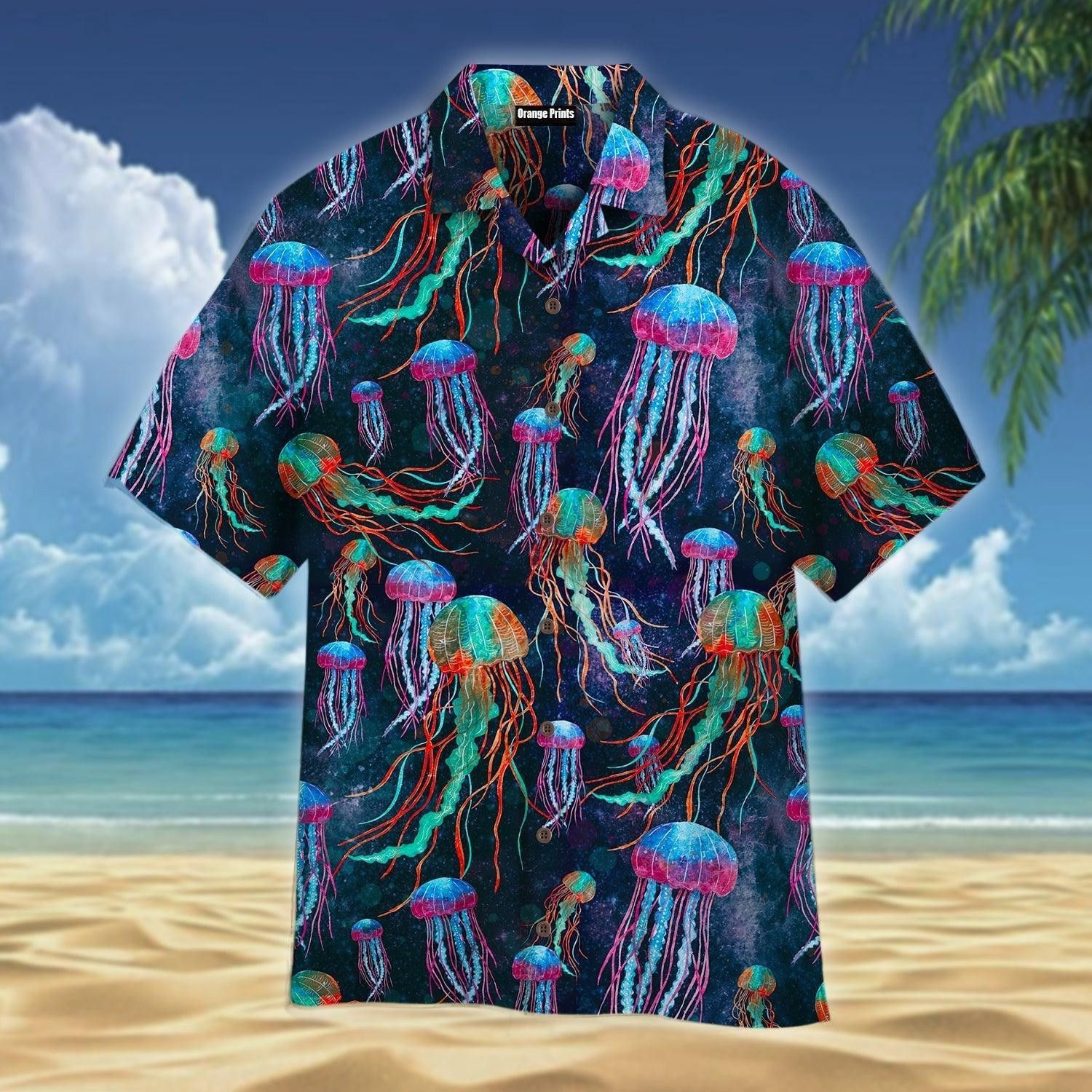 Jellyfish Neon Undersea Hawaiian Shirt For