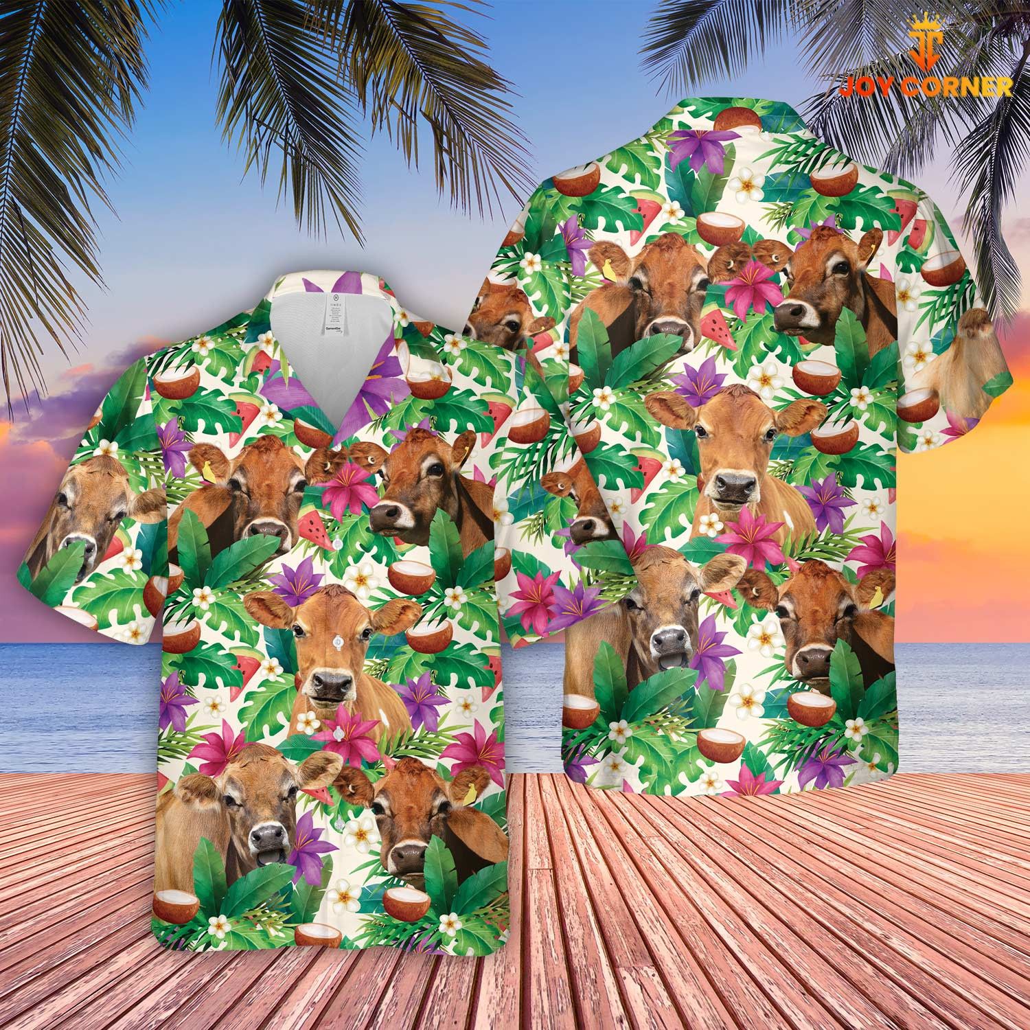 Jersey Breed Hawaiian Shirt Displaying Summertime Florals In 3D Printed Design