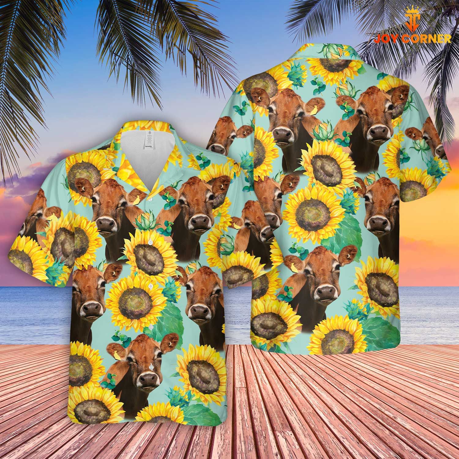 Jersey Breed Hawaiian Shirt Sunflower Farm Scene In 3D Print Quality Design