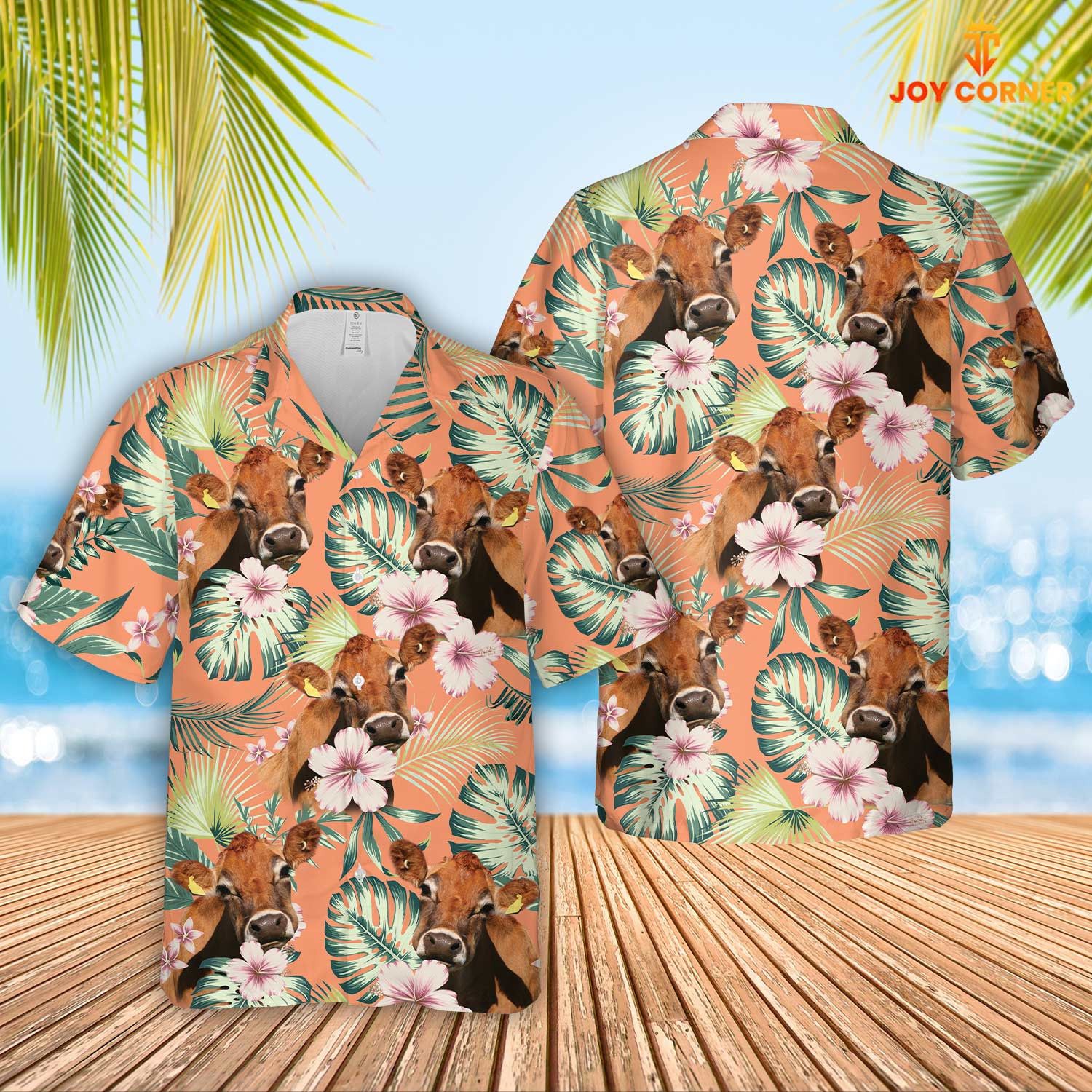 Jersey Cattle Summertime Florals Hawaiian Shirt Radiant Display