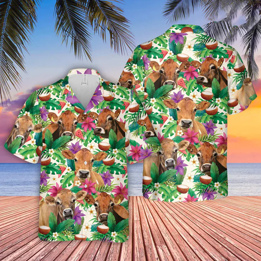 Jersey Summer Floral 3D Trendy Hawaiian Shirt, Farm Lover Hawaii Shirt, Hawaiian Casual Button Down Shirt