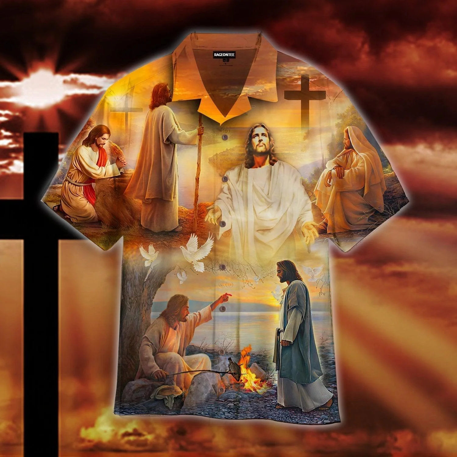 Jesus And Sunset Trendy Hawaiian Shirt For