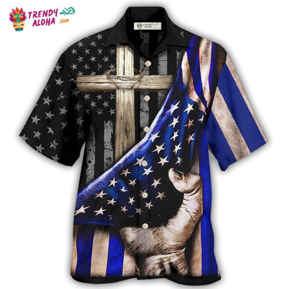 Jesus Back The Blue Faith Cross Hawaiian Shirt – Trendy Aloha Jesus Back The Blue Faith Cross Hawaiian Shirt – Trendy Aloha