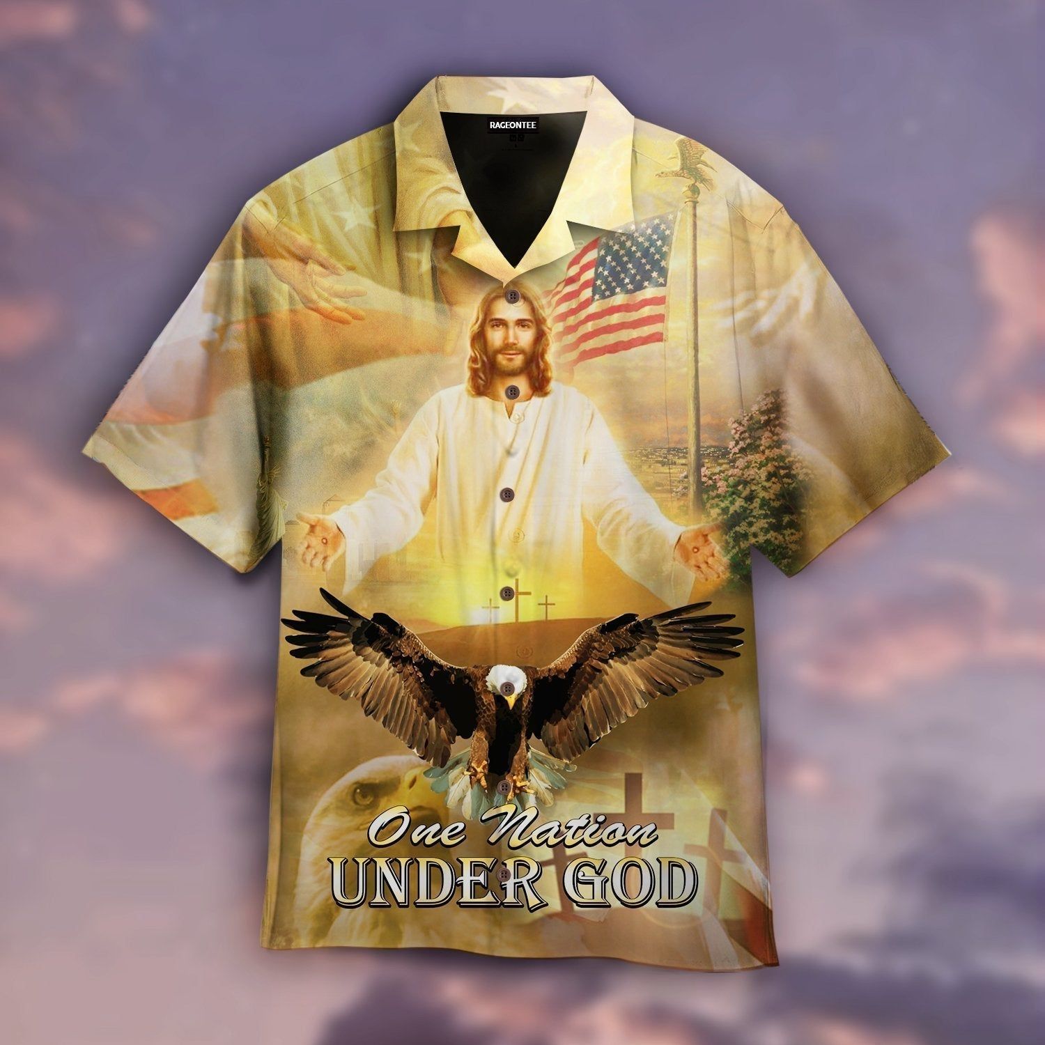 Jesus Bless American, One Nation Under God Aloha Hawaiian Shirts For Men And Women |