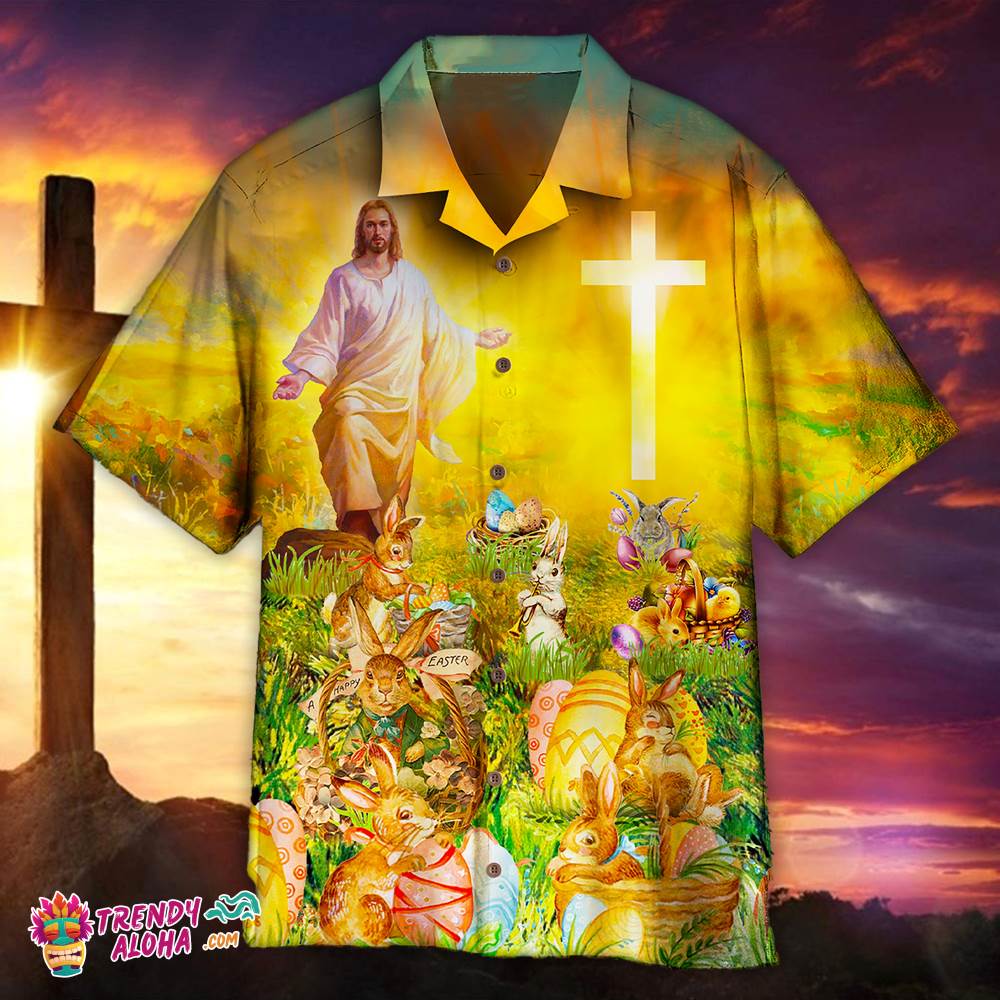 Jesus Christ With Easter Bunny Aloha Hawaiian Aloha Beach Shirt