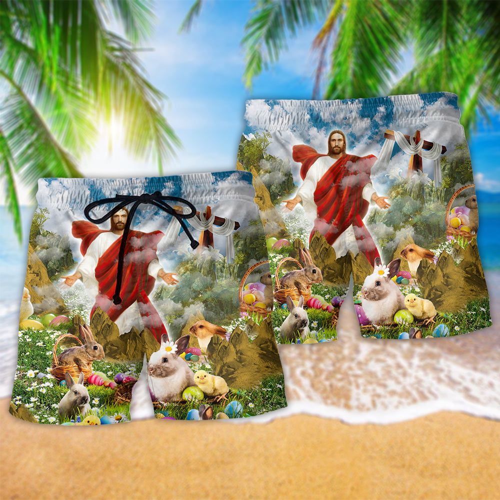Jesus Easter Happy Jesus Is Risen Today Trendy Aloha Hawaiian Beach Shorts