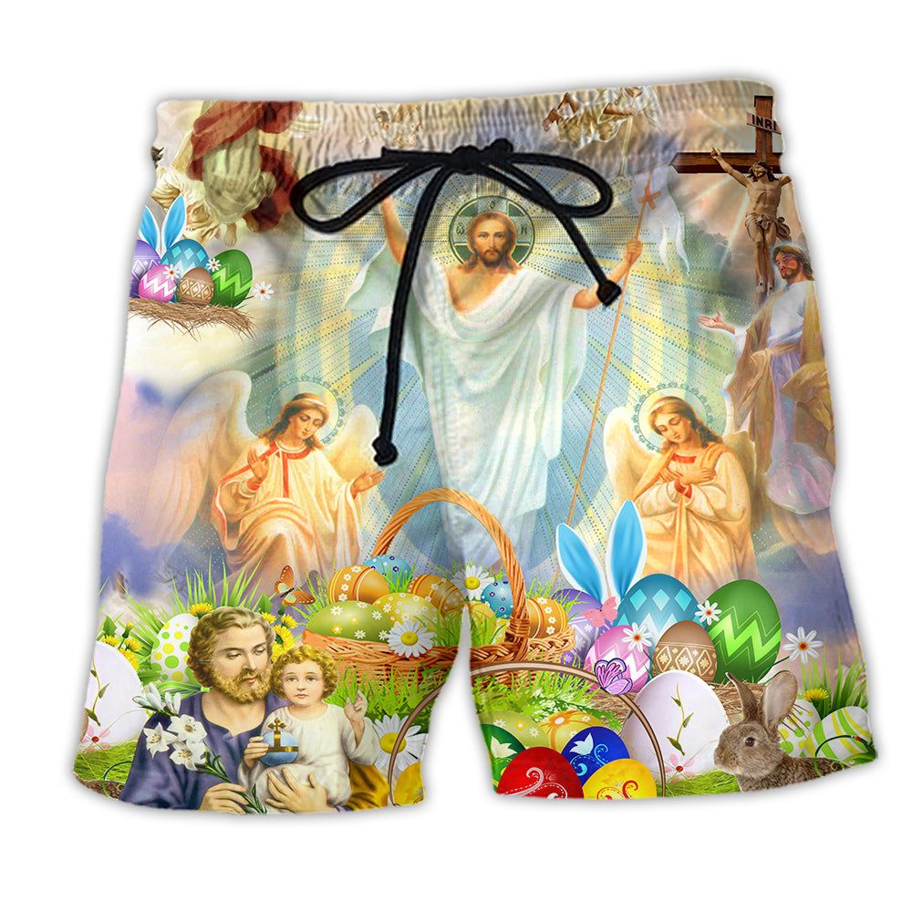 Jesus Happy Easter Color Trendy Aloha Hawaiian Beach Shorts