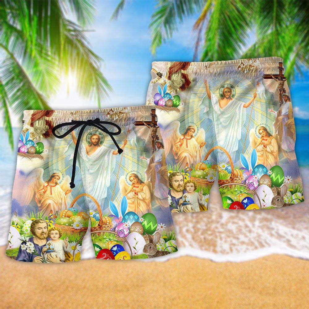 Jesus Happy Easter Color Trendy Aloha Hawaiian Beach Shorts