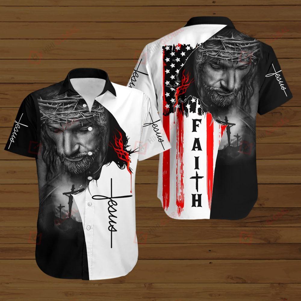 Jesus Hawaii Shirt Christian Apparel Jesus Face Faith American Flag Hawaiian Shirt Jesus Aloha Shirt