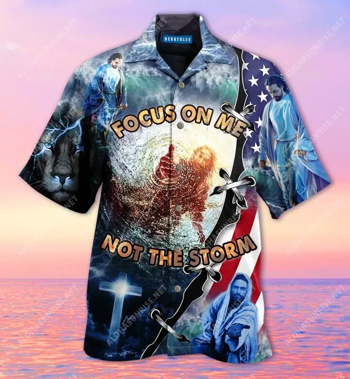 Jesus Hawaiian Shirt Focus On Me Not The Storm Blue Hawaii Shirt Jesus Aloha Shirt