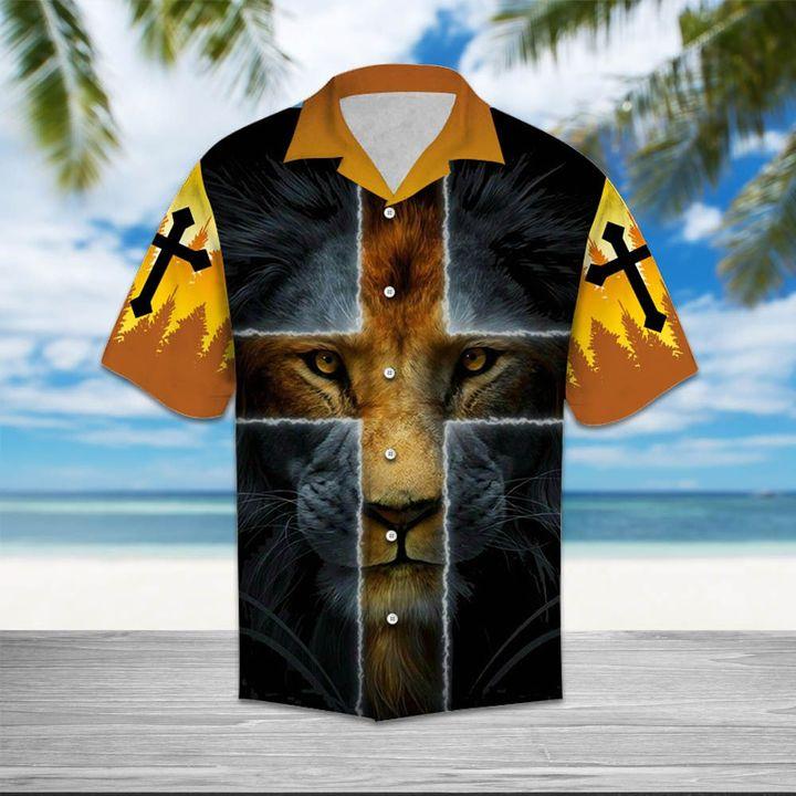 Jesus Hawaiian Shirt Lion Jesus Cross Yellow Hawaii Shirt Jesus Aloha Shirt Christian Apparel