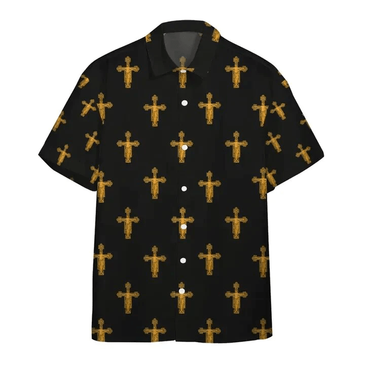 Jesus Hawaiian Shirt Medieval The Jesus Cross Pattern Black Hawaii Aloha Shirt