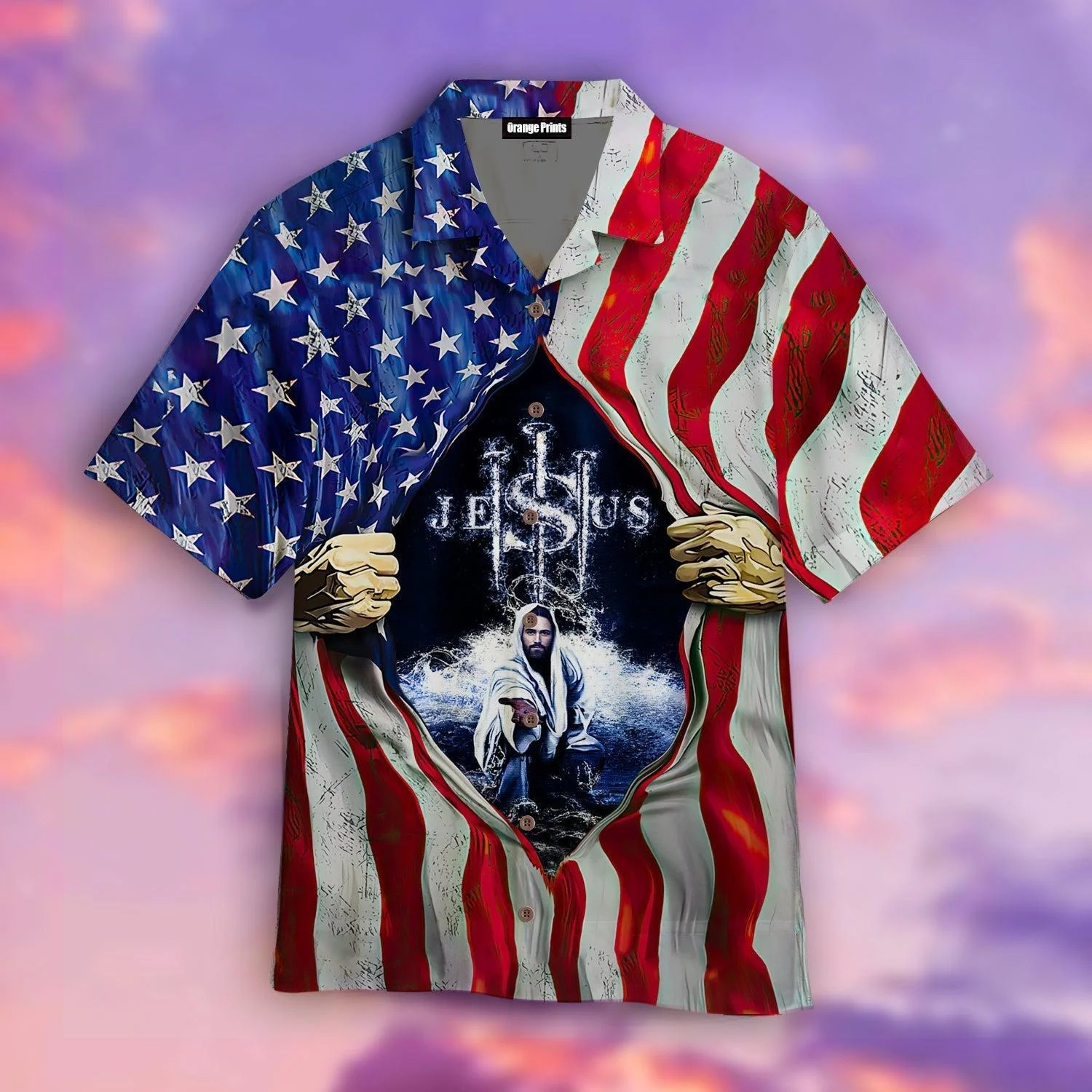 Jesus In My Heart American Flag Trendy Hawaiian Shirt For