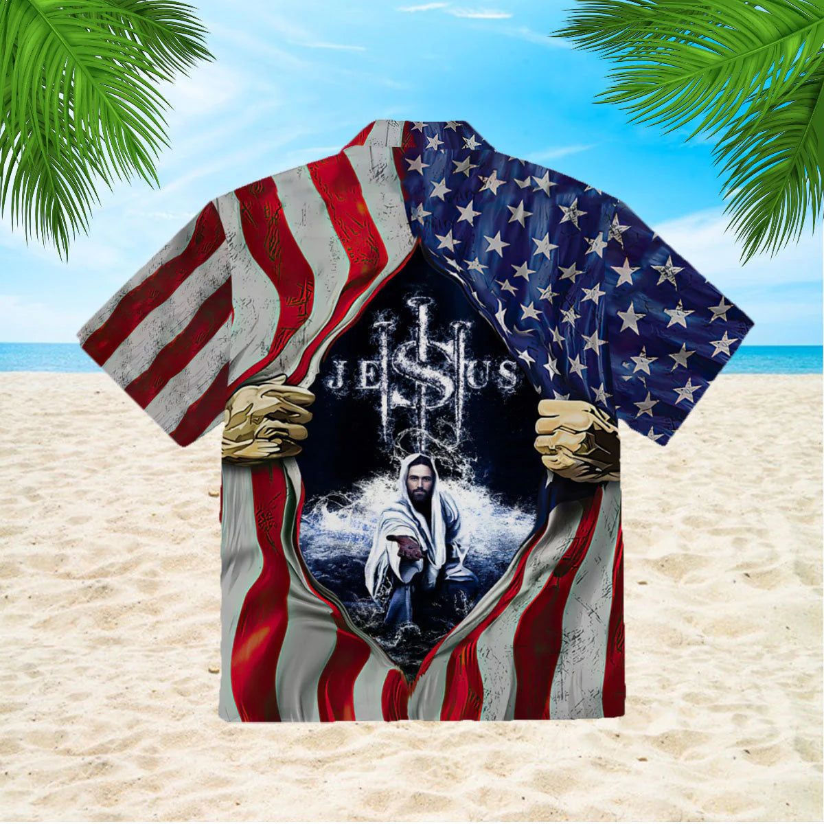 Jesus In My Heart American Flag White Aloha Hawaiian Shirts For Men And Women