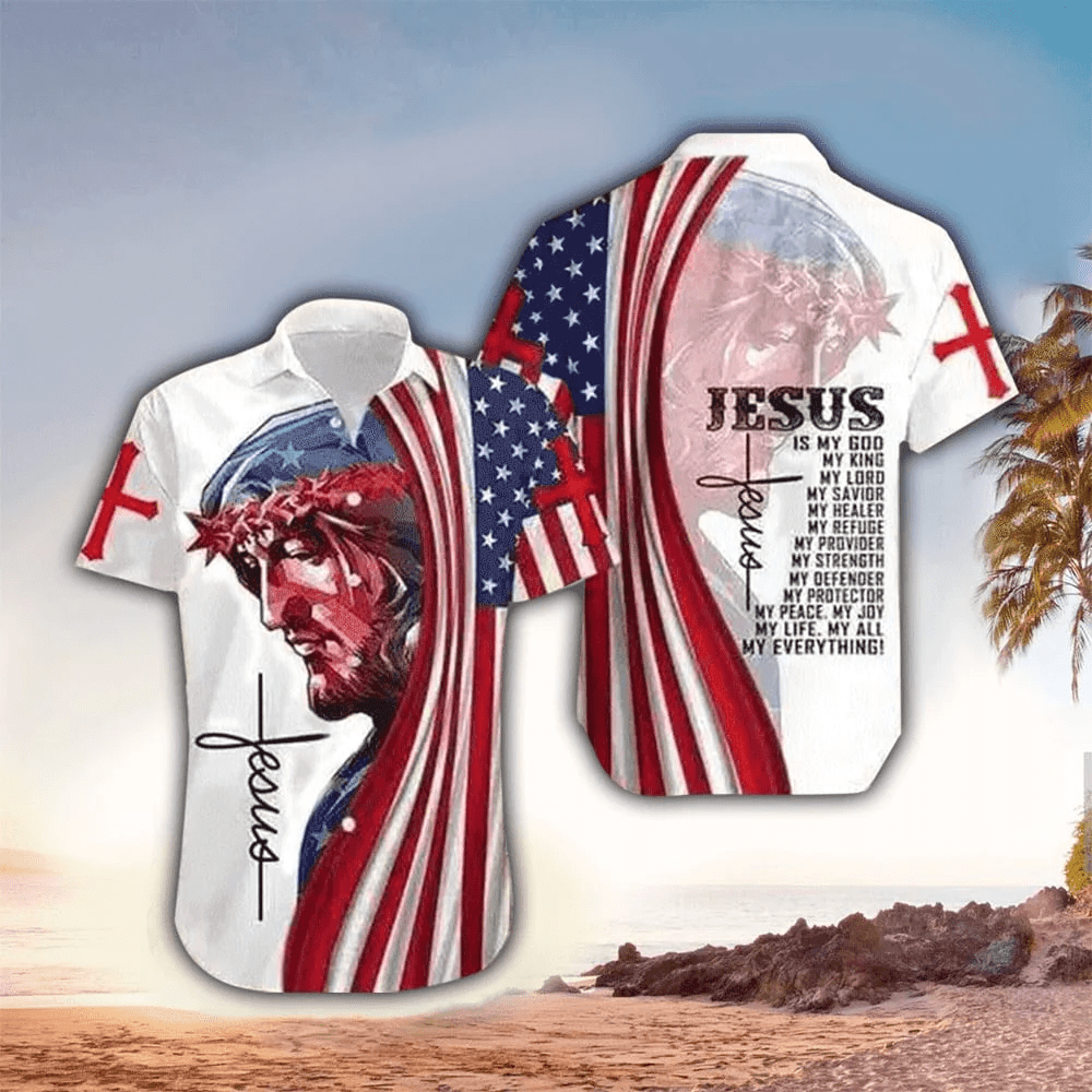 Jesus Is My All My Life My Everything American Flag Trendy Hawaiian Shirt – Christian Trendy Hawaiian Shirts For Men & Women