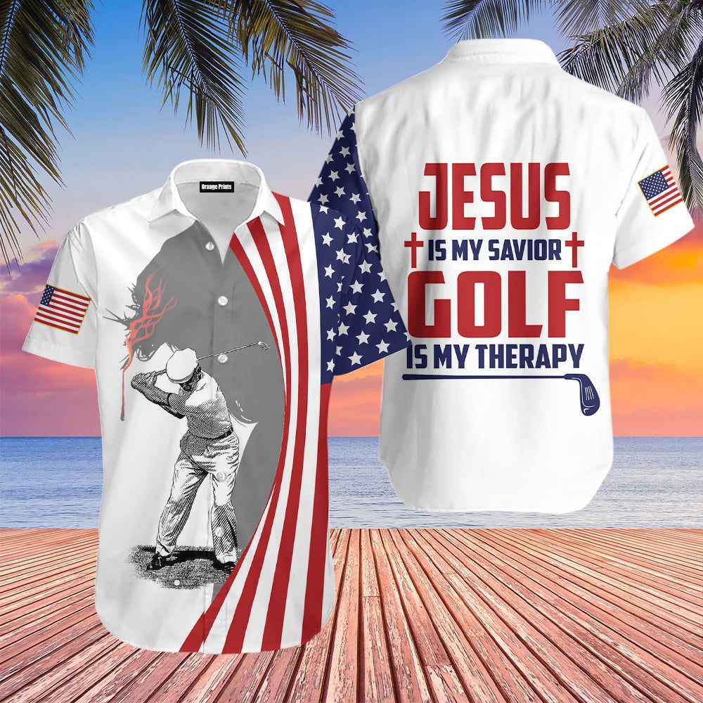 Jesus Is My Savior Golf Is My Therapy Aloha Hawaiian Shirts For Men And Women |