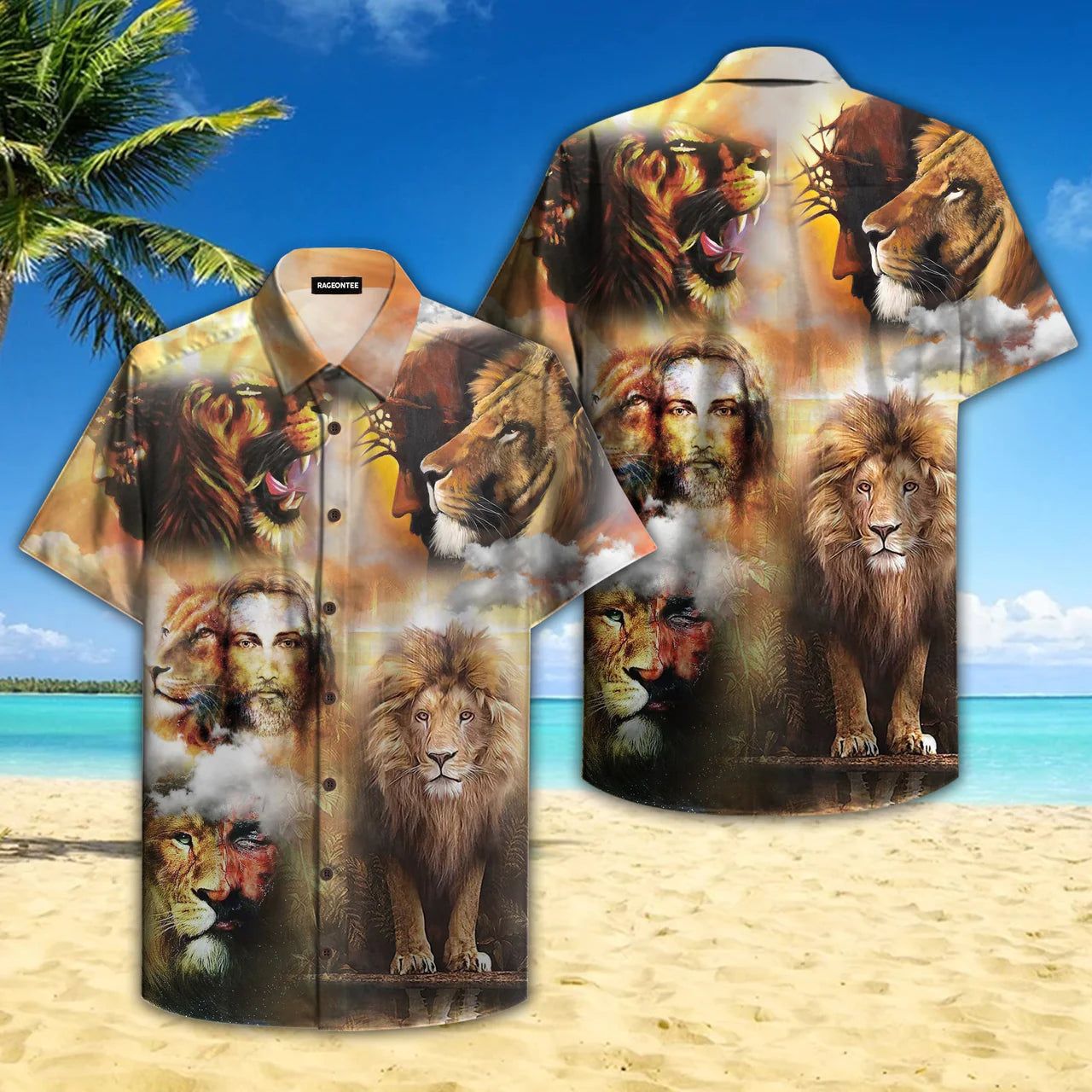 Jesus Lion Faith Over Fear Brown Aloha Hawaiian Shirts For Men And Women
