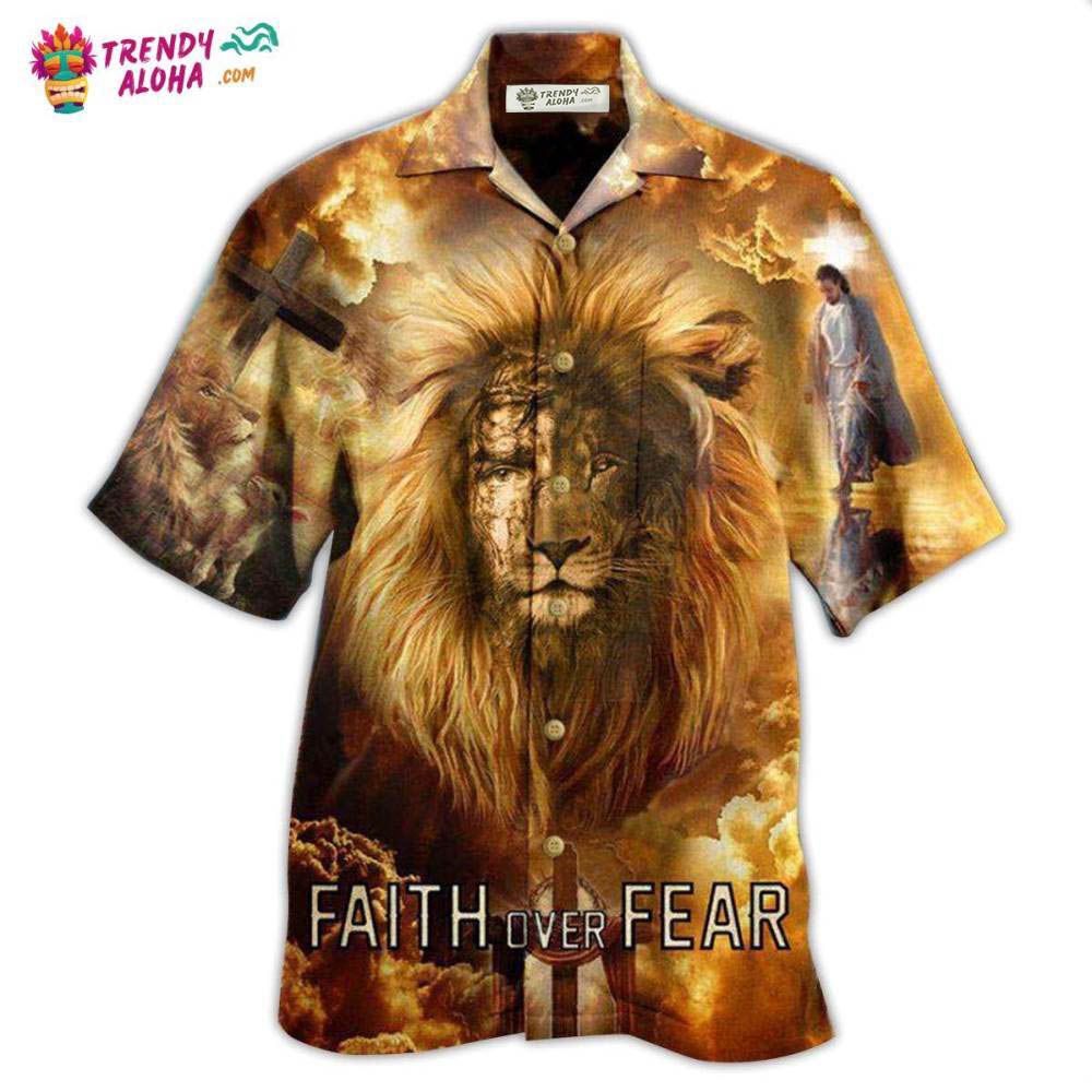 Jesus Lion Faith Over Fear Psalms Hawaiian Shirt – Trendy Aloha Jesus Lion Faith Over Fear Psalms Hawaiian Shirt – Trendy Aloha
