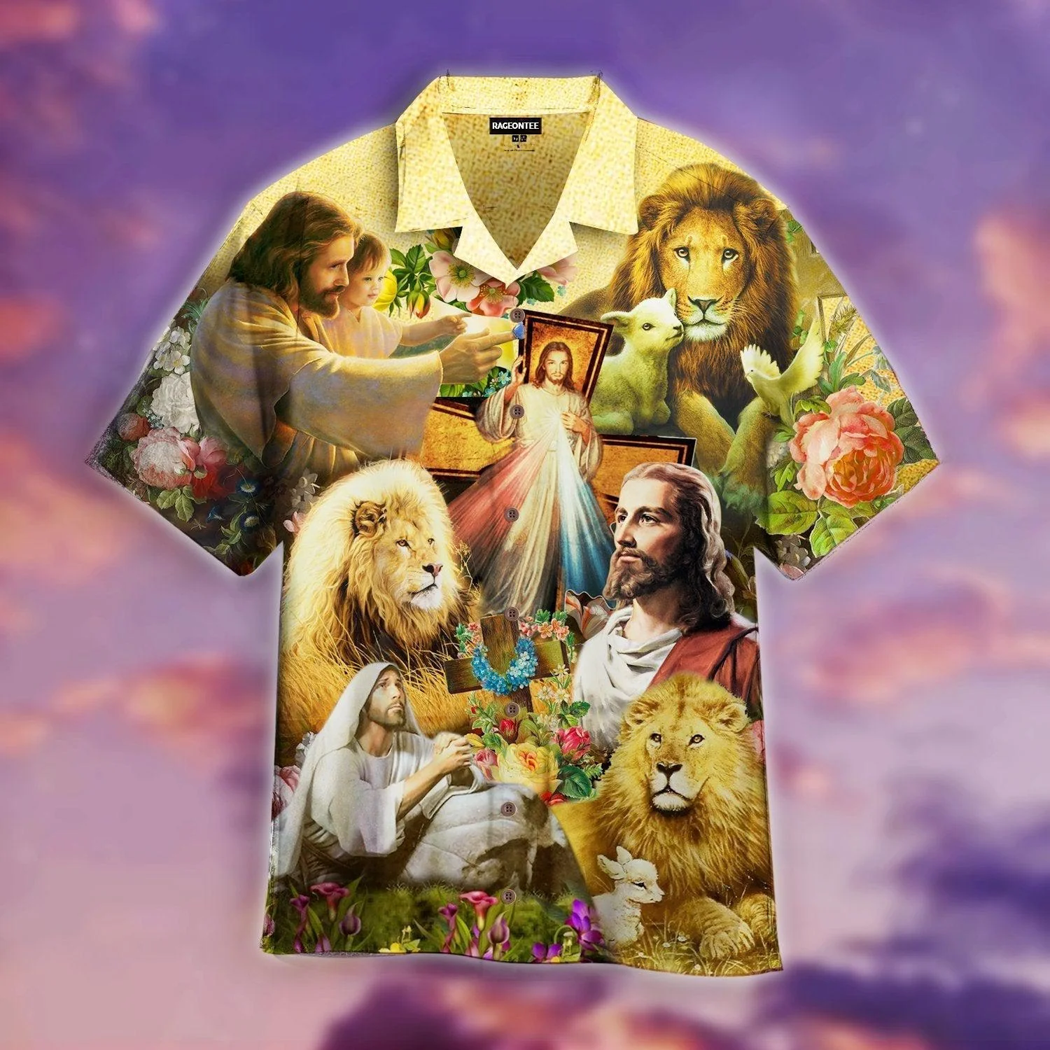 Jesus Lion Goat Beautiful Flowers Hawaiian Shirt For