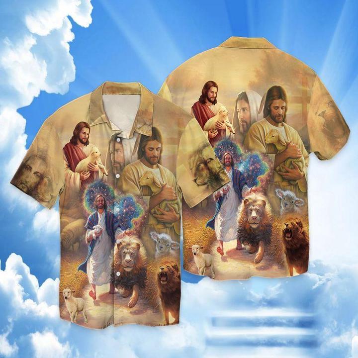 Jesus Lion Lamb Galaxy Hawaiian Shirt | For Men & Women |