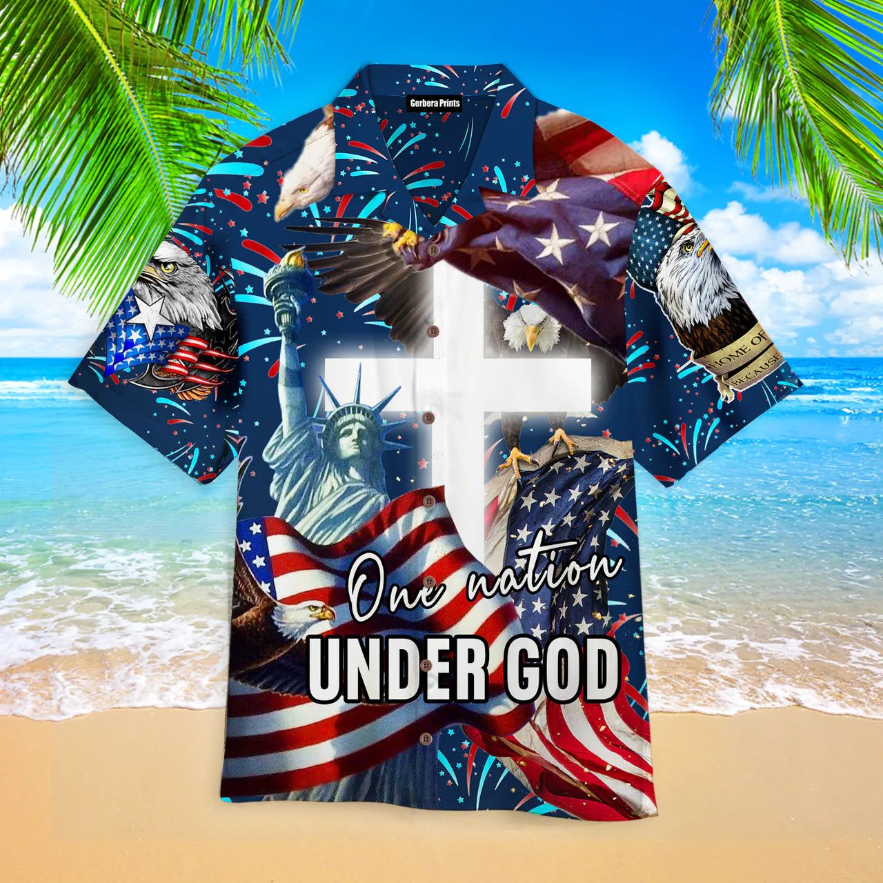 Jesus One Nation Under God Blue Aloha Hawaiian Shirts For Men And Women