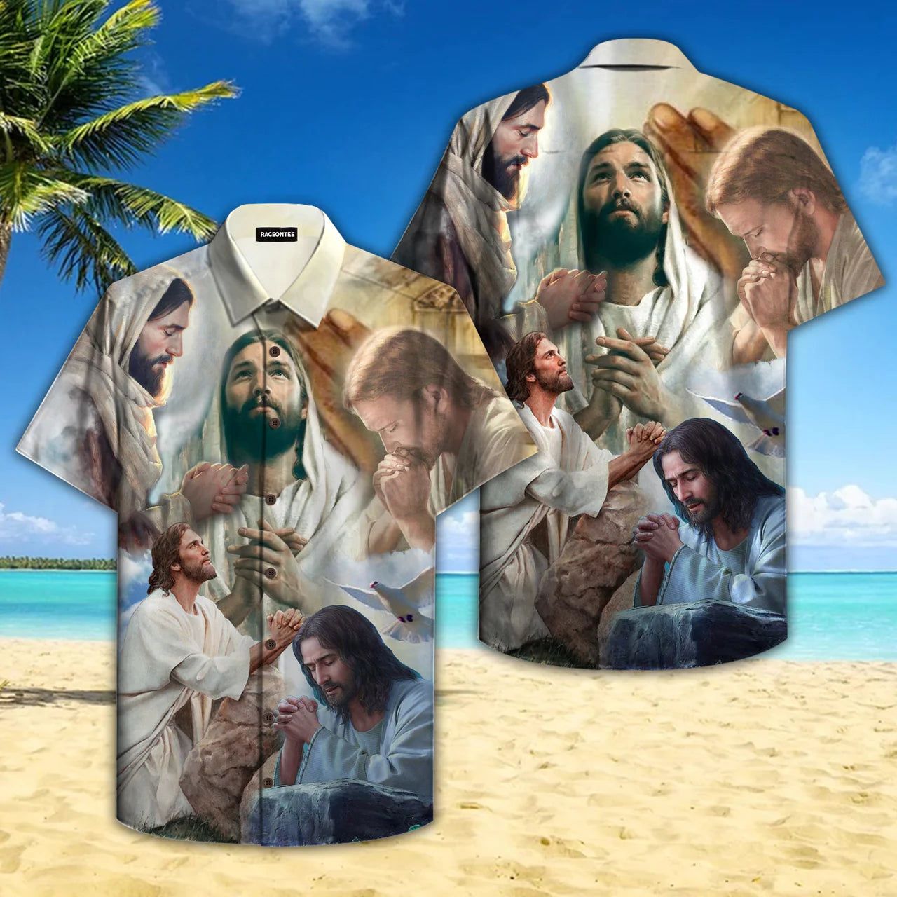 Jesus Praying For Peace White Aloha Hawaiian Shirts For Men And Women