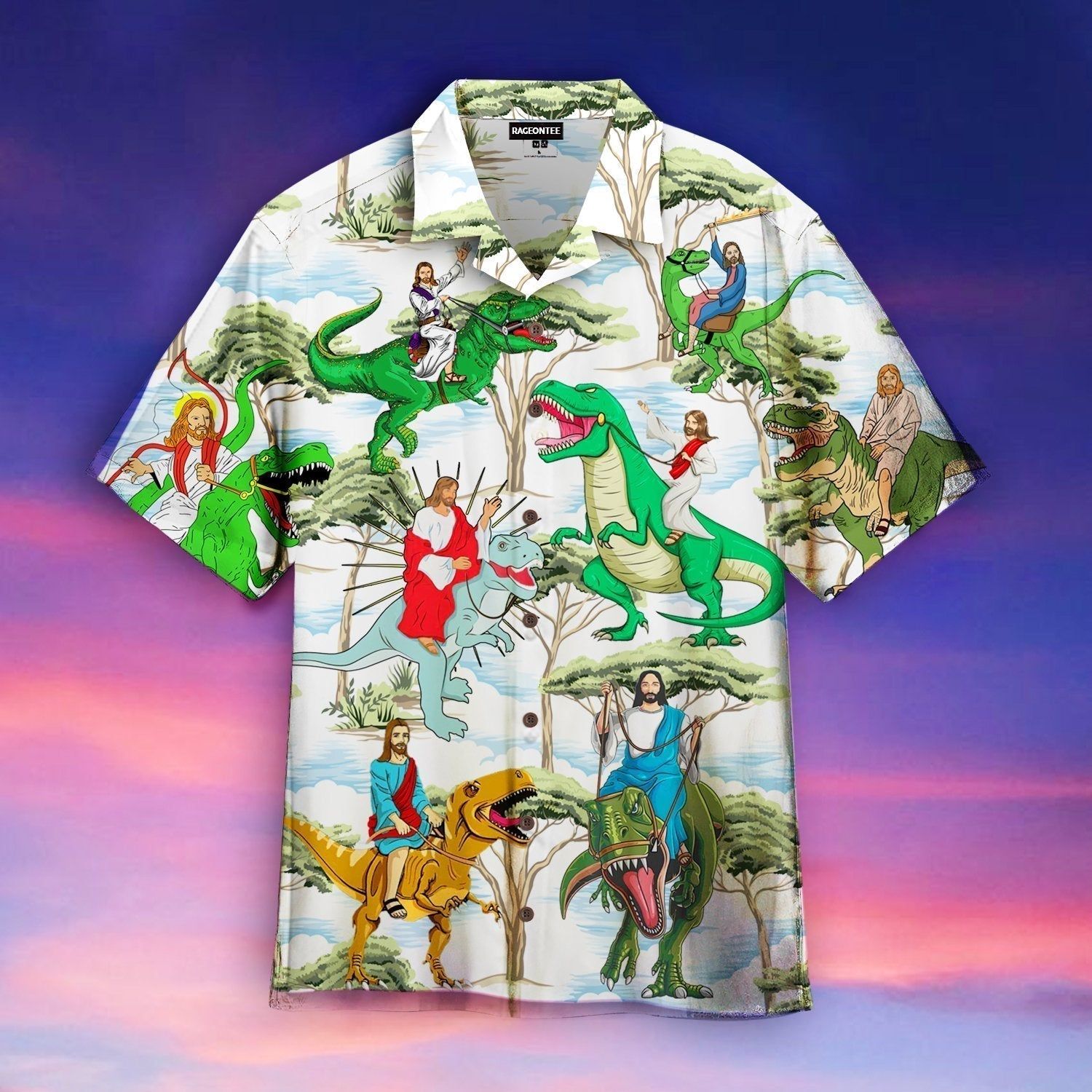 Jesus Ride A Dinosaur Aloha Hawaiian Shirts For Men And Women |