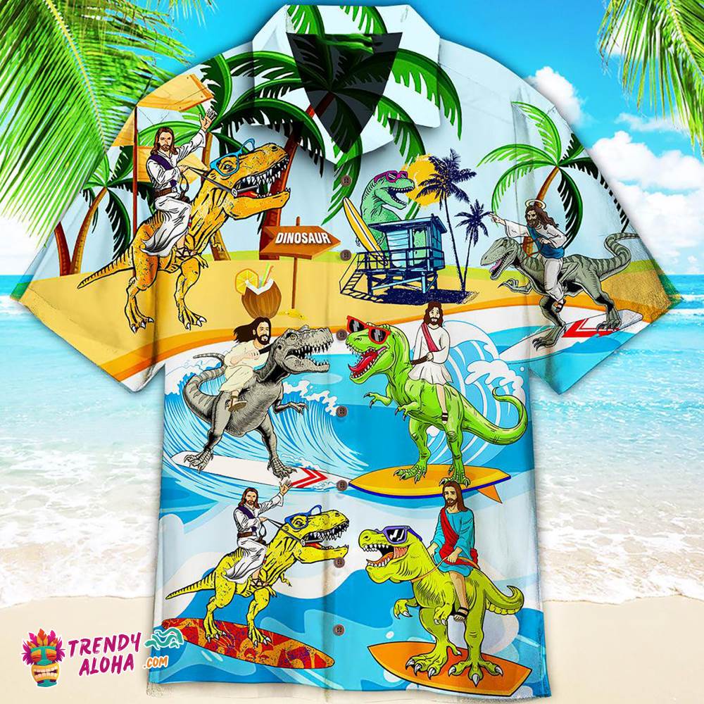 Jesus Ride A Dinosaur Hawaiian Aloha Beach Shirt