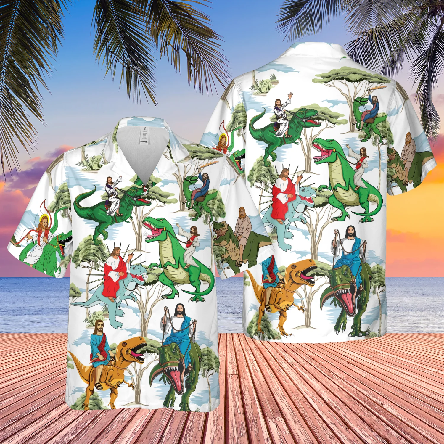 Jesus Ride A Dinosaur Trendy Hawaiian Shirt For