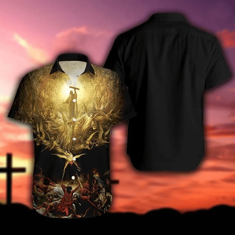 Jesus Trendy Hawaiian Shirt Jesus Holy Light Angels Black Hawaii Aloha Shirt