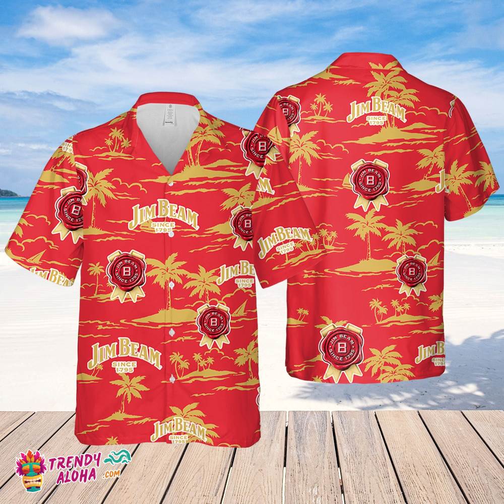 Jim Beam Hawaiian Beach Pattern Shirt, Hawaii Beer Shirt, Jim Beam Hawaiian Summer Shirt, Jim Beam Aloha Shirt