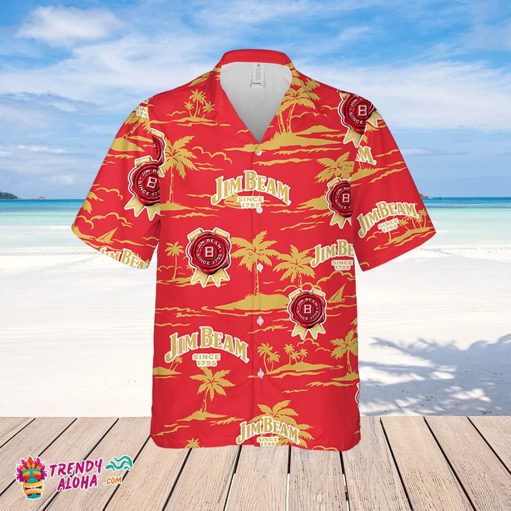 Jim Beam Hawaiian Beach Pattern Shirt, Hawaii Beer Shirt, Jim Beam Hawaiian Summer Shirt, Jim Beam Aloha Shirt