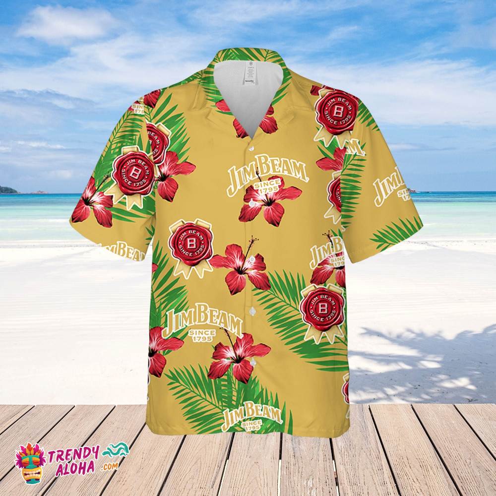 Jim Beam Hawaiian Hibiscus Flower Pattern,Tropical Beach Shirt, Hawaiian Flower Shirt, Hawaiian Beer Shirt