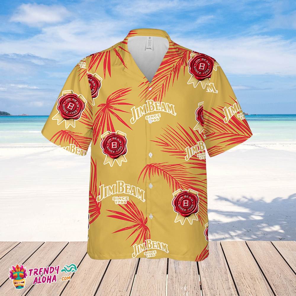 Jim Beam Hawaiian Palm Leaves Pattern Shirt, Beer Summer Party Hawaiian Shirt, Schlitz Beer Shirt