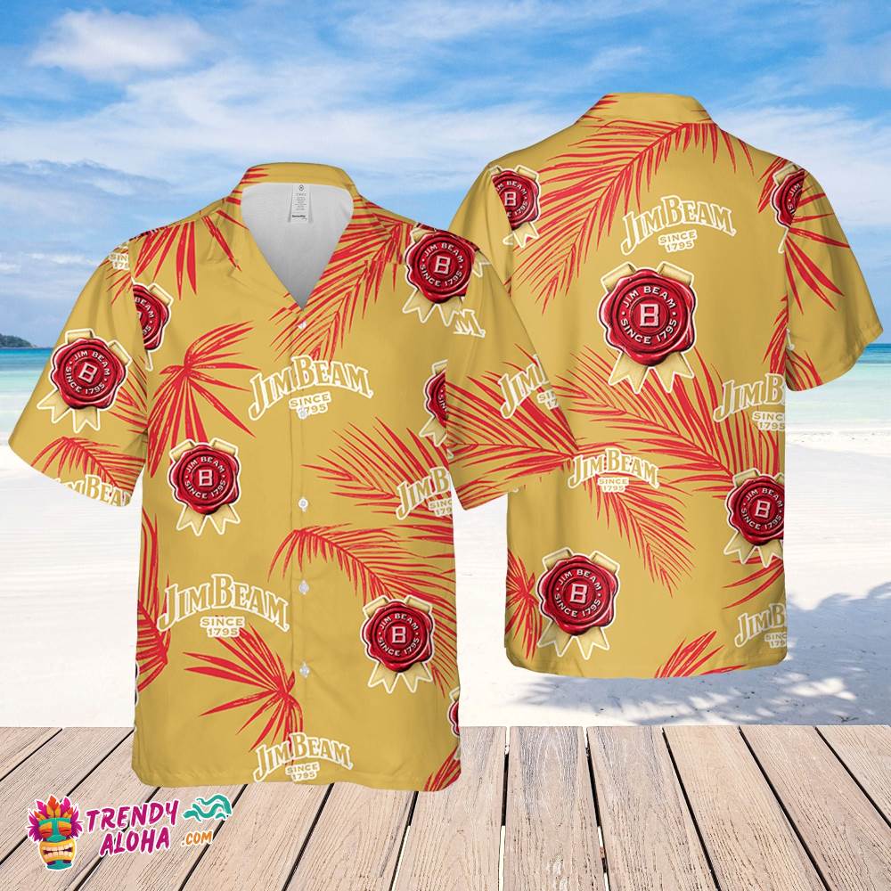 Jim Beam Hawaiian Palm Leaves Pattern Shirt, Beer Summer Party Hawaiian Shirt, Schlitz Beer Shirt