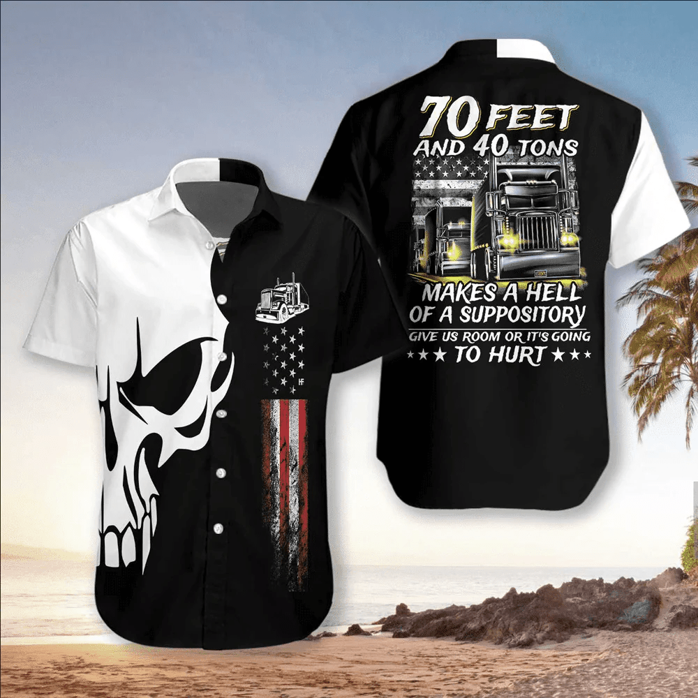 Joy Corners 70 Feet 40 Tons Trucker 3D Hawaiian Shirt White Skull Theme