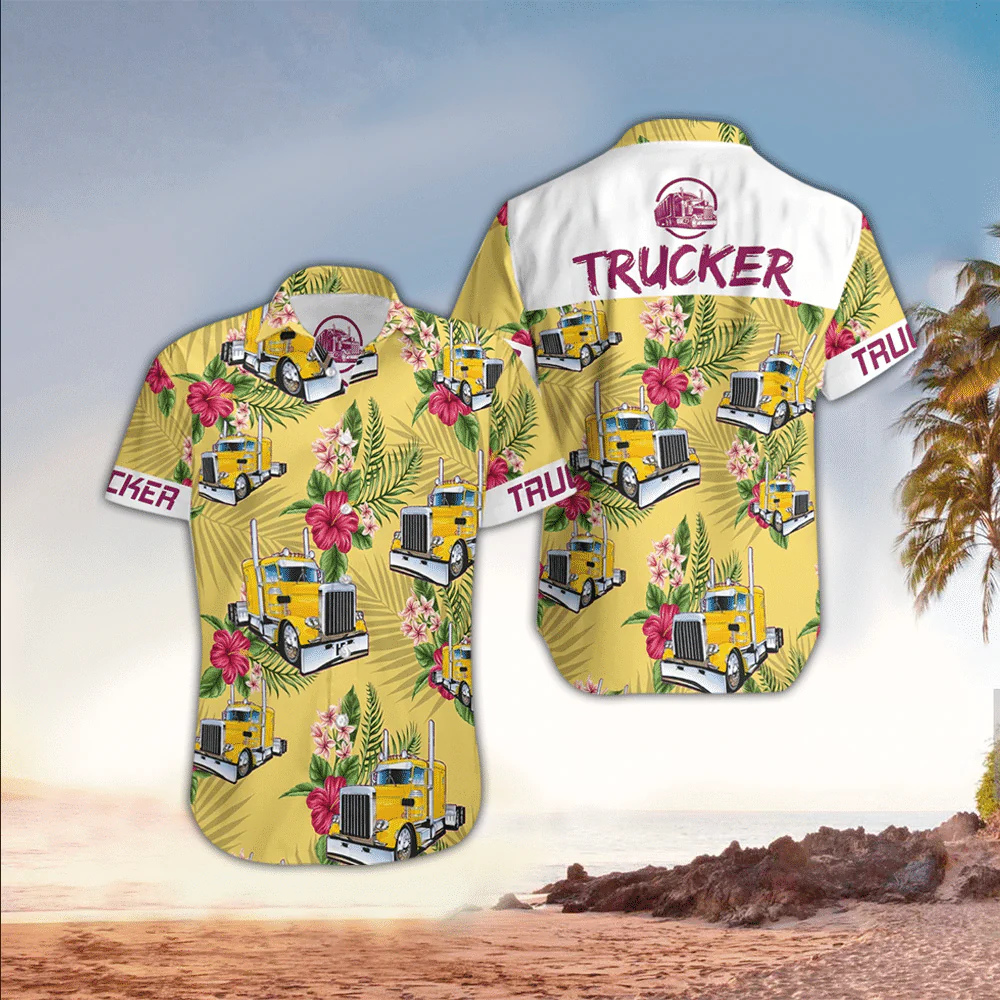 Joy Corners Presents Hawaiian Shirt Featuring Floral Yellow Trucker Designs