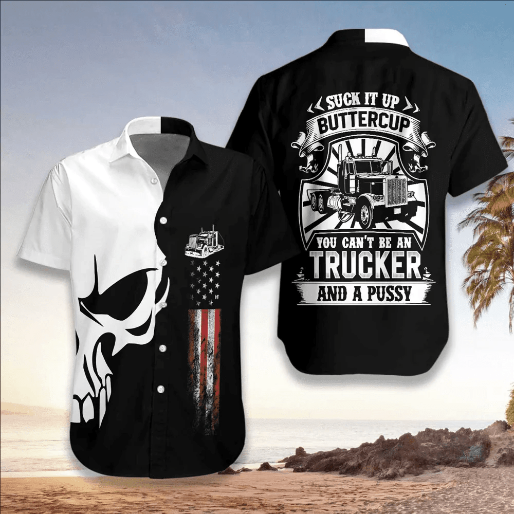 Joy Corners White Skull Suck It Up Trucker 3D Hawaiian Shirt