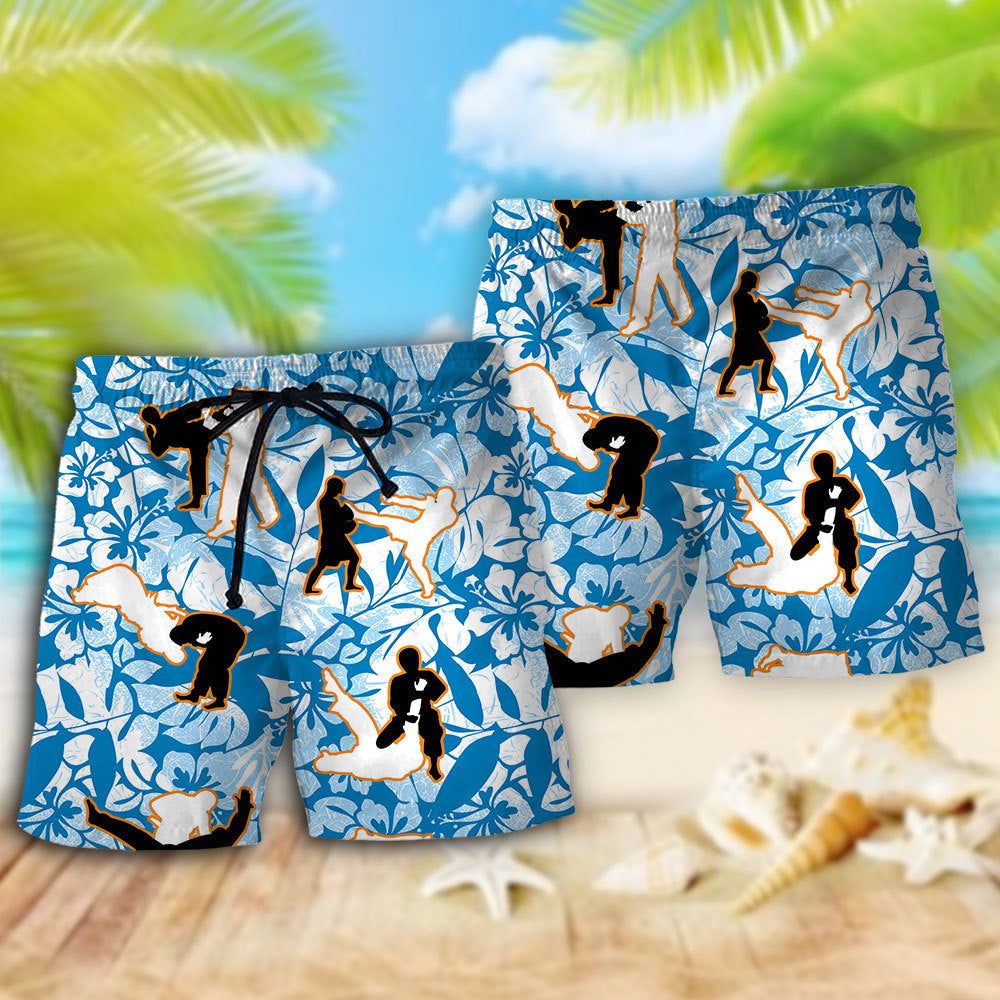 Ju Jitsu Make Me Strong Tropical Floral Trendy Aloha Hawaiian Beach Shorts