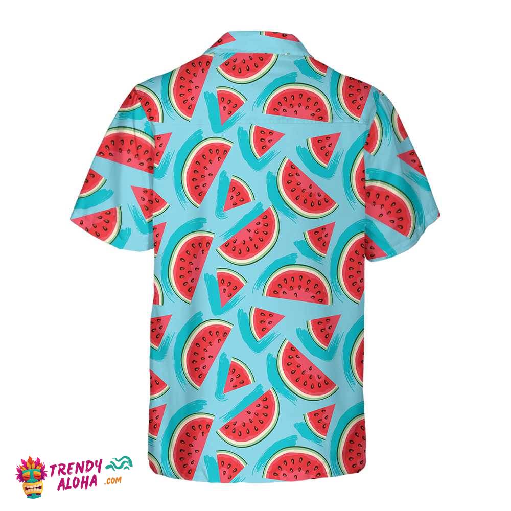 Juicy Watermelon Seamless Pattern Hawaiian Shirt, Blue Watermelon Print Shirt For Men & Women