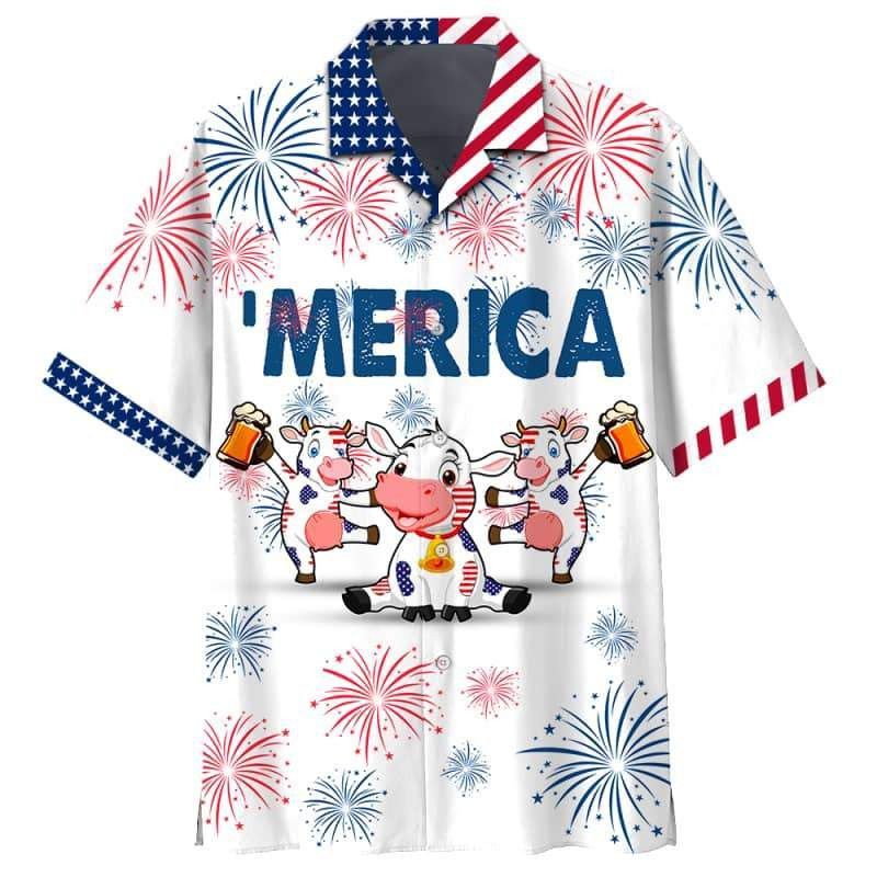 July 4th Cow Beer Celebration Hawaiian Shirt for Bovine Fans
